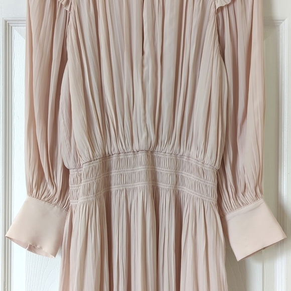 Joie Rheia Silky Pleated Long Balloon Sleeve Blouson A-Line Midi Dress Cream S - Picture 8 of 15